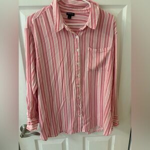 Torrid Pink and White Striped Button-Up‎ Shirt